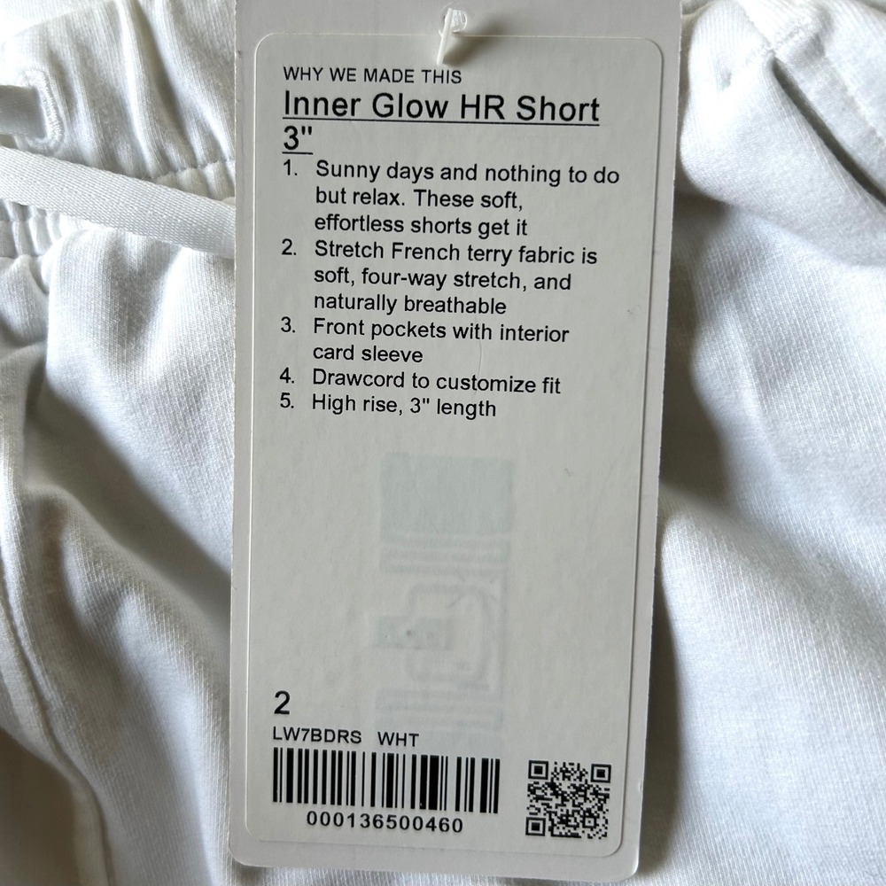 NWT Lululemon Inner Glow High-Rise Short 3" White 2 Gym Casual Lounge Summer - Picture 8 of 8